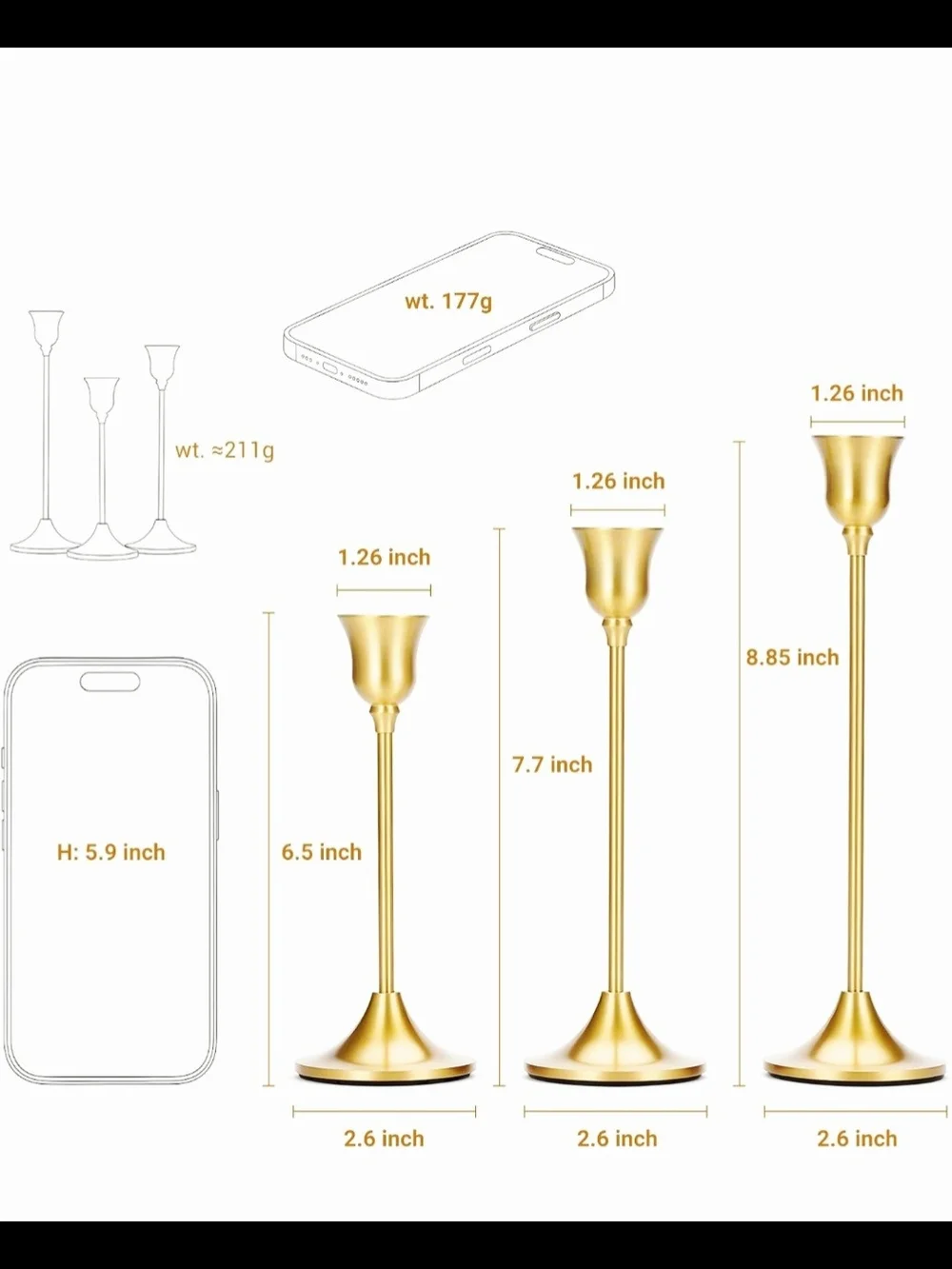 Gold Taper Candle Holders – Set of 12 | 4 Boxes